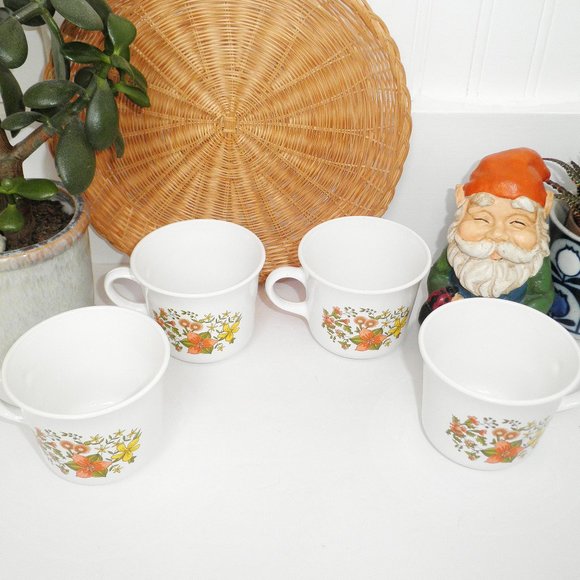 Vintage Cottagecore Set of 4 Floral Corelle Tea or Coffee Cups 1970s Farmhouse - Picture 3 of 6